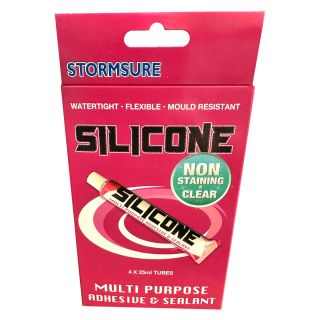 Silicone Multi Purpose Non-Staining Adhesive and Sealant - Clear 25ml (Pack of 4)
